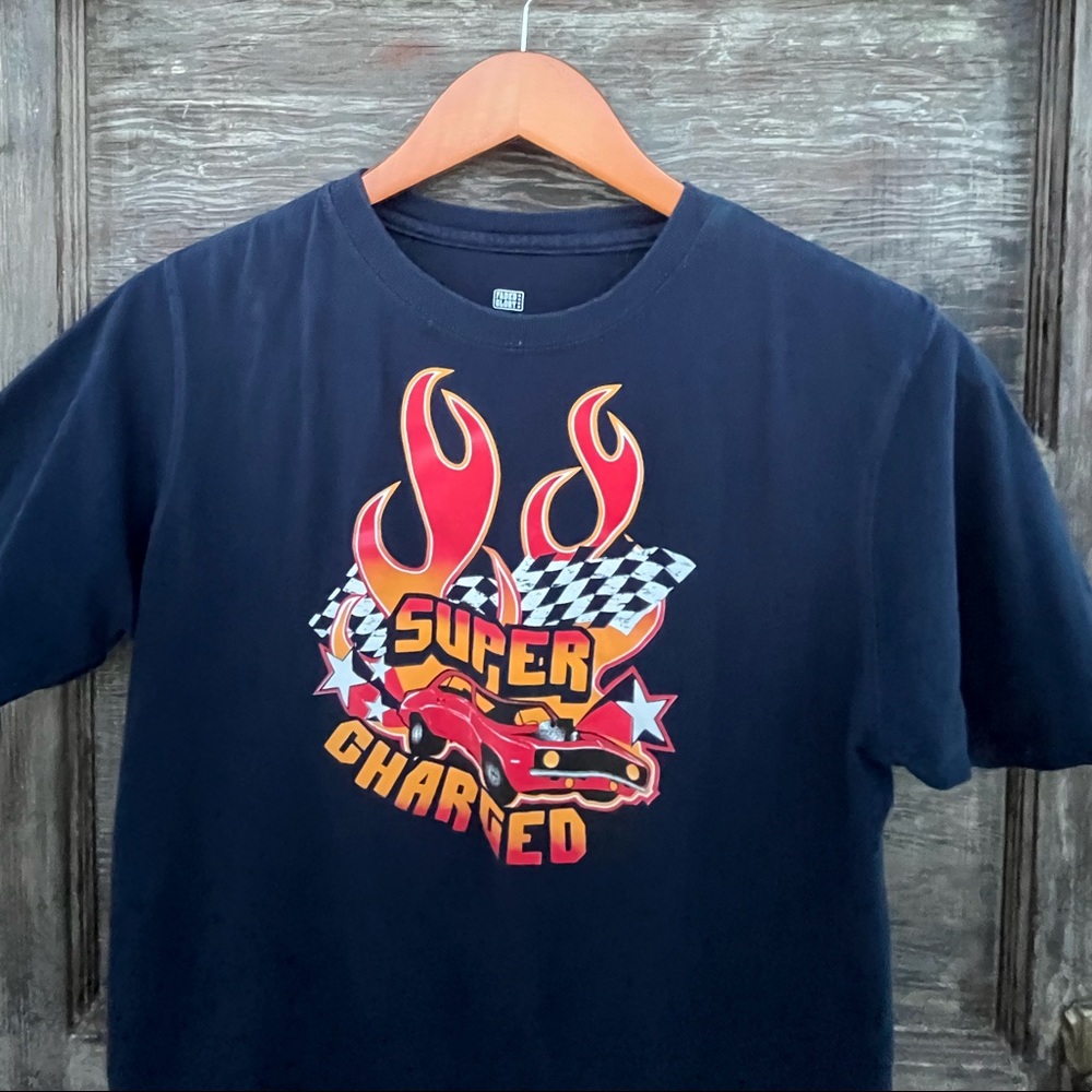 Muscle Car Graphic Short Sleeve Tee “Super Charged 77”, Navy Red Orange | XL - Picture 3 of 8